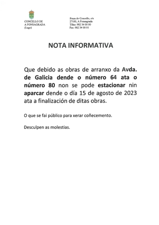 Obras Avda. de Galicia desde los números 64 hasta el 80 a partir del 15 de agosto de 2023