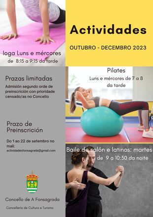 Listado de admitidos y lista de espera de las actividades de Pilates, Yoga y Bailes de Salón y ritmos latinos para el primer trimestre del curso 2023-2024